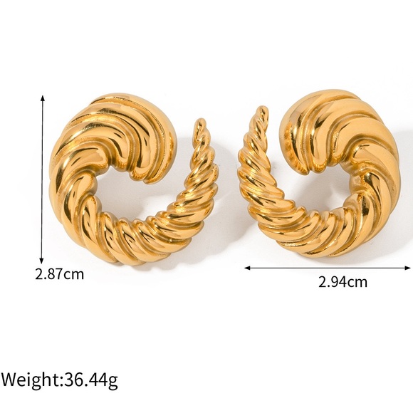 18K Gold Plated Twisted Swirl Earrings*Spiral Earrings*Statement Earrings - Picture 4 of 4